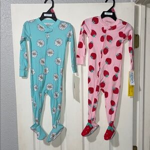 Carter's Kids One Piece Cotton Footie Sleepers 18m Daisy & Strawberry NEW